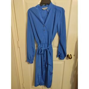Vintage Chaus Dress Gorgeous Blue Midi Classic Belted  Sz 9/10